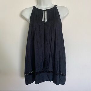 Loft Navy Textured Tie Front Flowy Tank Top